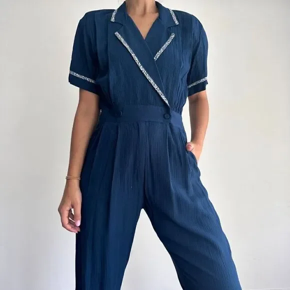 Vintage 80s nautical navy blue jumpsuit - Picture 3 of 10
